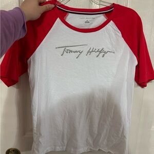 Tommy Hilfiger Red and White Graphic Tee